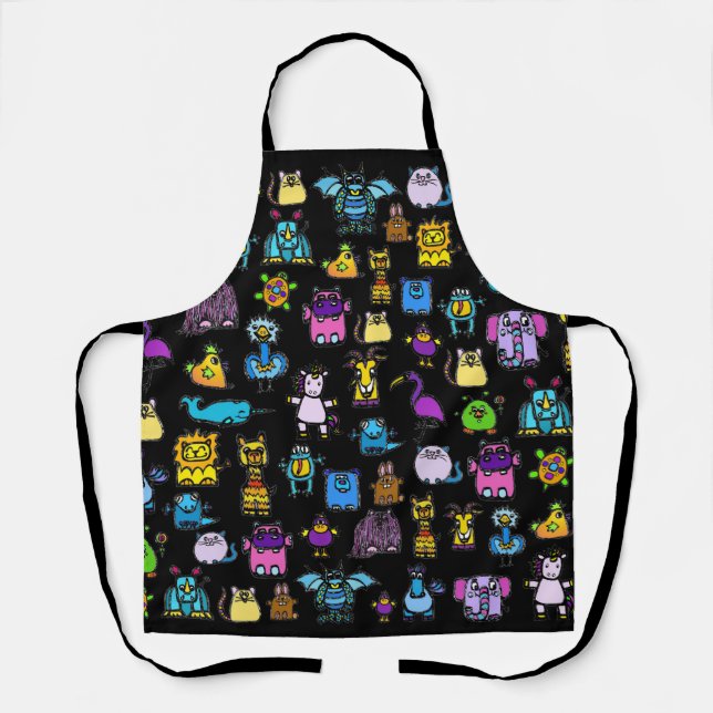 All-Over Print Apron - Black (Adult) (Front)