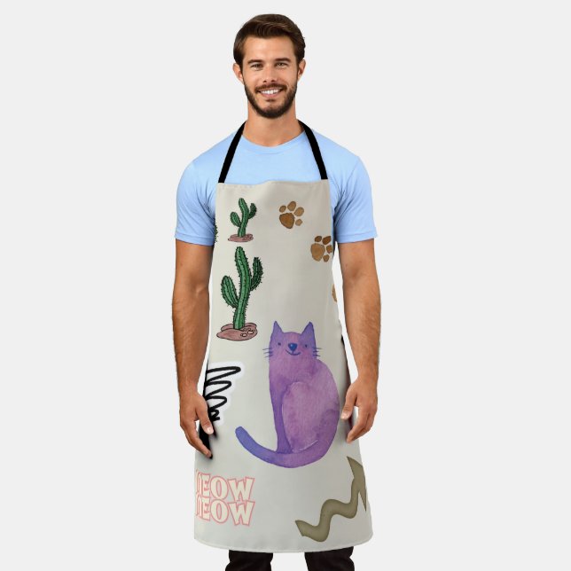 All Over Print Apron Cat Paws Meow Cactus (Worn)