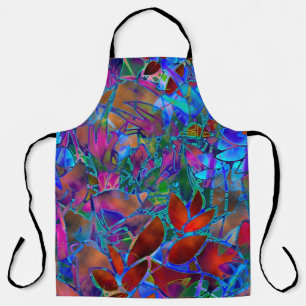 All-Over Print Apron Floral Abstract Stained Glass