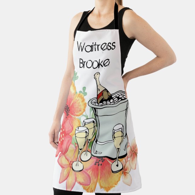 All Over Print Apron Floral Champagne (Insitu)