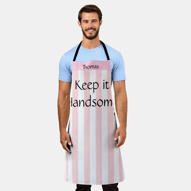 All Over Print Apron Keep it Handsome Pink Stripe (Worn)