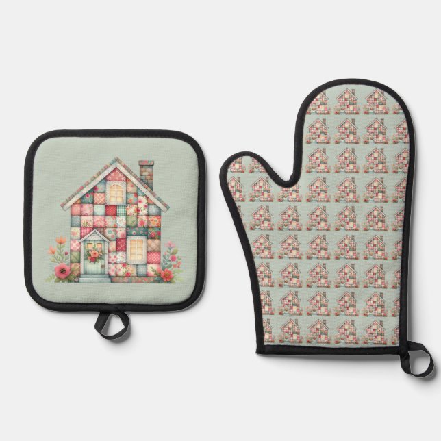 All-Over Print Apron Oven Mitt & Pot Holder Set (Front)