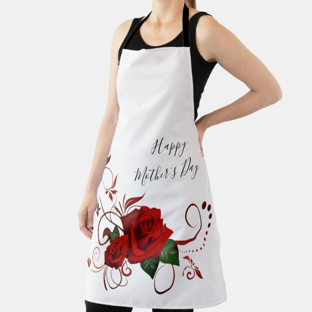 All Over Print Apron Red Rose Floral (Insitu)