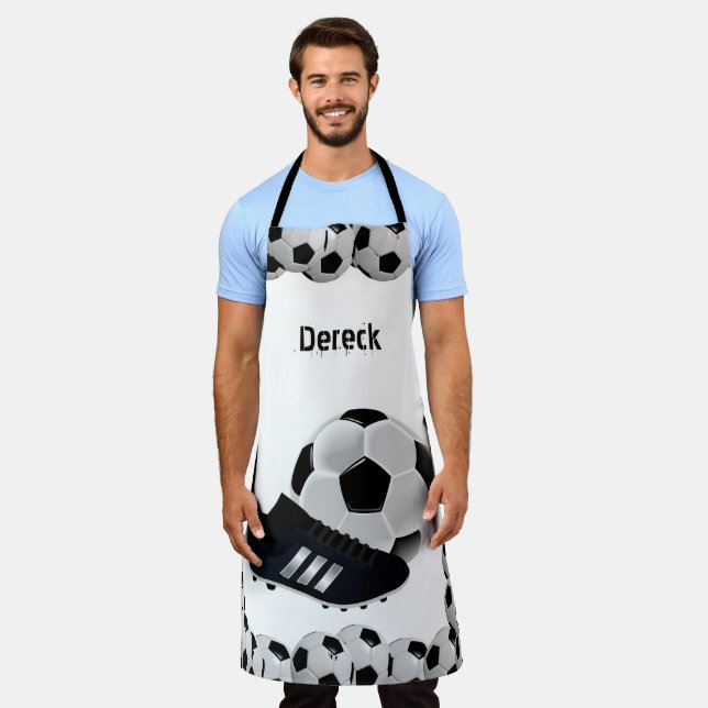 All Over Print Apron Soccer Sports Black and White (Worn)