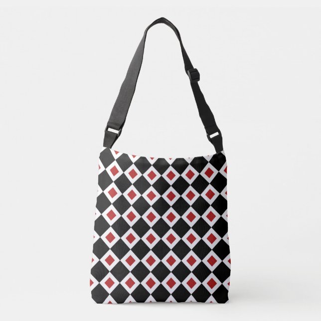 All-Over-Print Black, White, Red Diamond Pattern Crossbody Bag (Front)