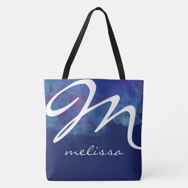 all-over-print blue medium tote bag with name (Front)