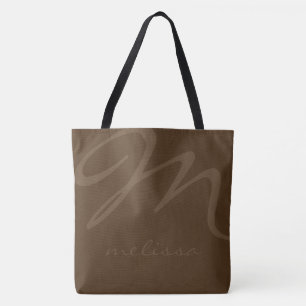all-over-print brown tote bag with her name