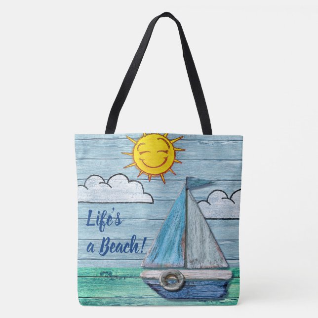 All over print Large Tote Bag Driftwood Beach (Front)