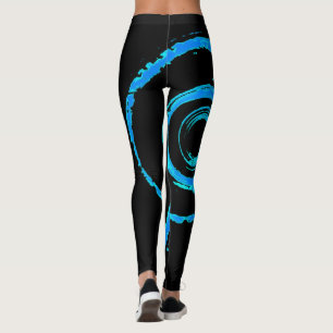 All Over Print Leggings with Blue Twirl on Black