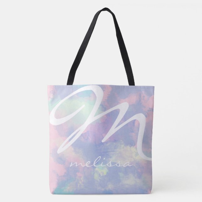 all-over-print lilac watercolor tote bag with name (Front)