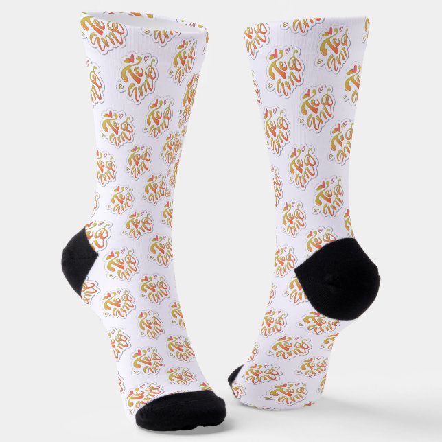all-over print love you socks (Angled)