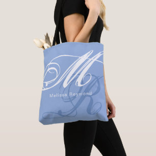 all-over-print Monogram Hydrangea Floral Blue Tote Bag