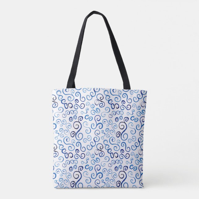 All-Over-Print Prussian Blue Watercolor Curves Tote Bag (Back)