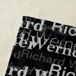 All-Over-Print Repeating Name Black&White Modern Beach Towel