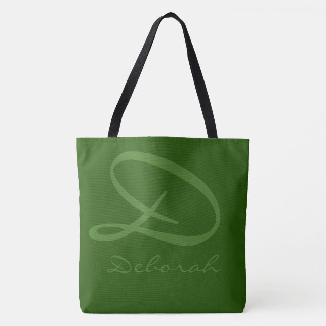 all-over-print two-tones green tote bag with name (Front)