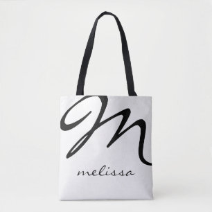 all-over-print white medium tote bag with blk name