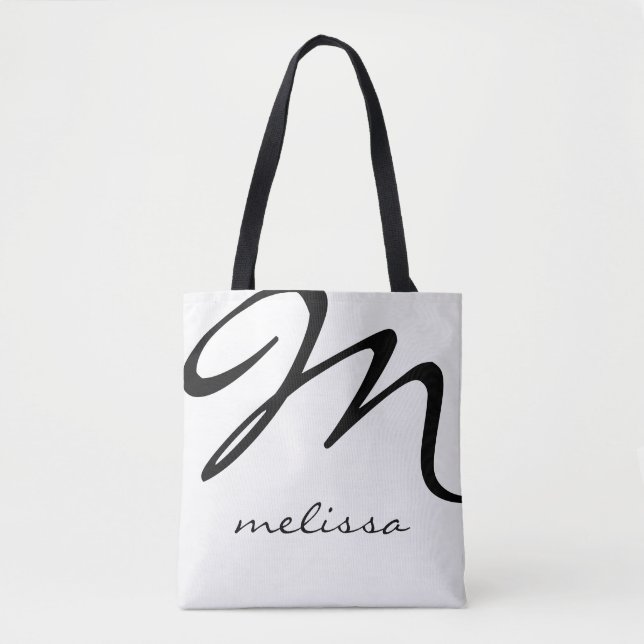 all-over-print white medium tote bag with blk name (Front)