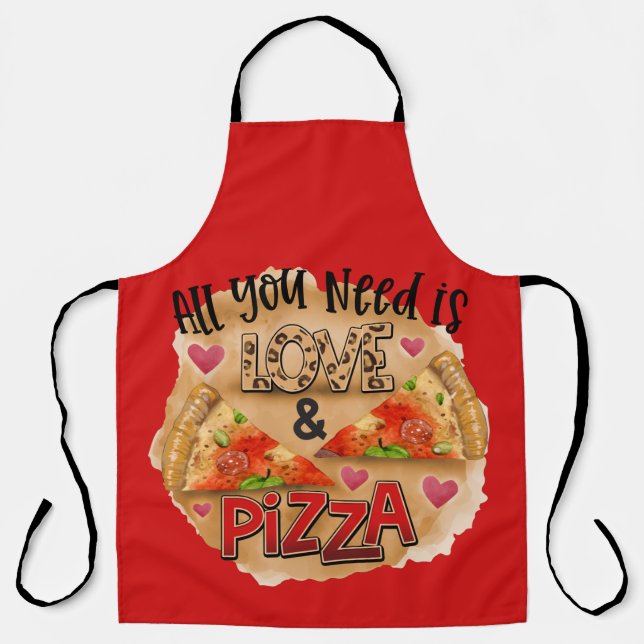 All-Over Red All You Need Love Pizza Kitchen Apron (Front)