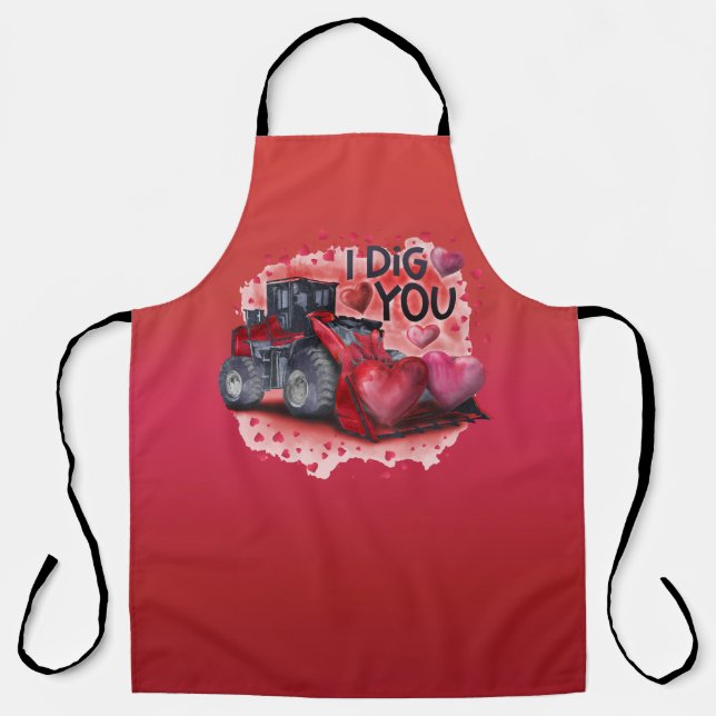 All-Over Red I Dig You Valentine Kitchen Apron (Front)