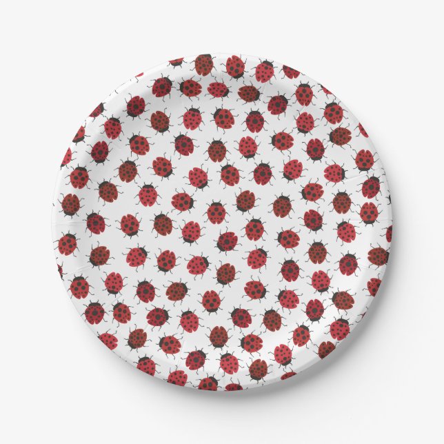 All over Red Ladybugs Modern Paper Plate (Front)