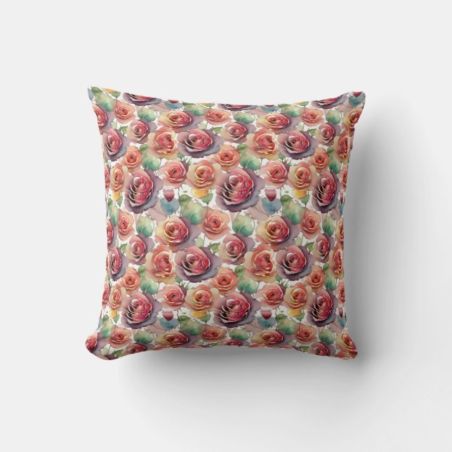 All over rose watercolor art cushion (Front)