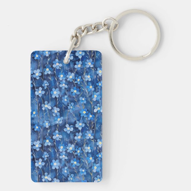 All Over Shades of Blue Floral Two-sided Key Ring (Back)