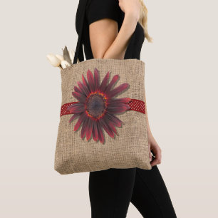 All-Over Tote - Burlap and Ring O'Fire Sunflower Bag