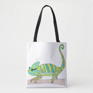 All-Over Tote - Green Chameleon (white) Bag