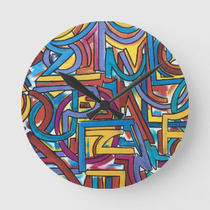 All Paths Go There-Hand Painted Abstract Art Round Clock