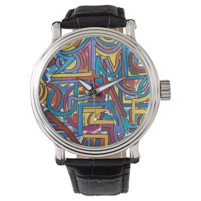 All Paths Go There-Hand Painted Abstract Art Watch (Front)