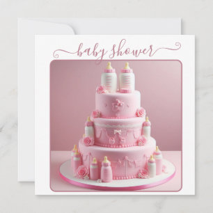 ALL PINK BABY SHOWER CAKE WITH BABY BOTTLES INVITATION