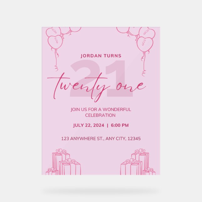 All Pink Birthday Invitation  Acrylic Sign (Front)