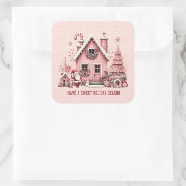 All Pink Have A Sweet Holiday Season House Square Sticker (Bag)