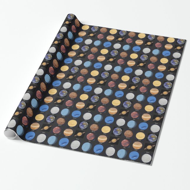 All Planets Science Photos With Names Wrapping Paper (Unrolled)