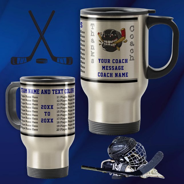 All Player's Name Hockey Coach Mug, Personalised Travel Mug (Hockey Coach Gifts. Blue and Black, Hockey Mugs. Hockey Travel Mugs. Gifts for Hockey Coach. Mug.)