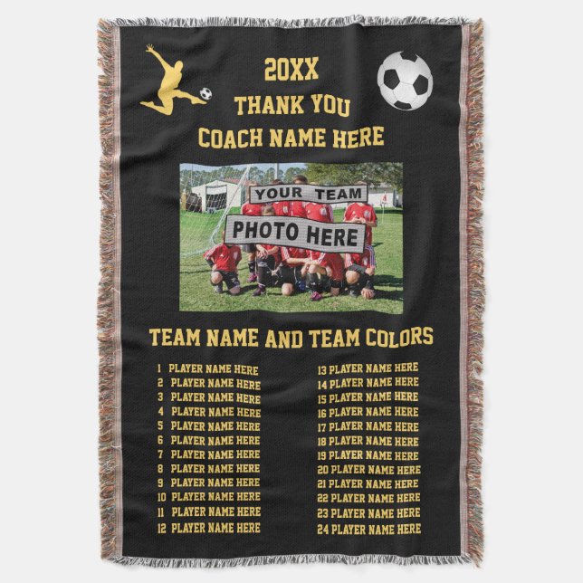 ALL Player's Names and Photo Soccer Coach Gifts Throw Blanket (Front Vertical)