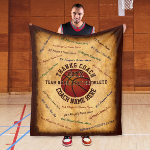 ALL Players Names on Gifts for Basketball Coaches Fleece Blanket