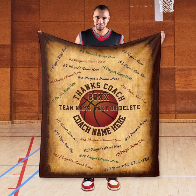 ALL Players Names on Gifts for Basketball Coaches Fleece Blanket (Gift for basketball coach. Basketball blanket with all player's names. Basketball coaches gifts.)
