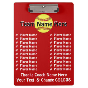 All Player's Names Softball Coach Gift Ideas Clipboard