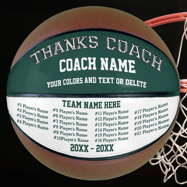 All Players, Team Colours on Basketball Coach Gift (Great gifts for basketball coaches. Personalized basketball coach gifts. Forest Green and White.)