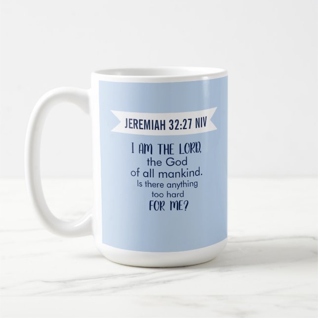 All Powerful God Bible Verse Pastel Blue Faith Coffee Mug (Left)