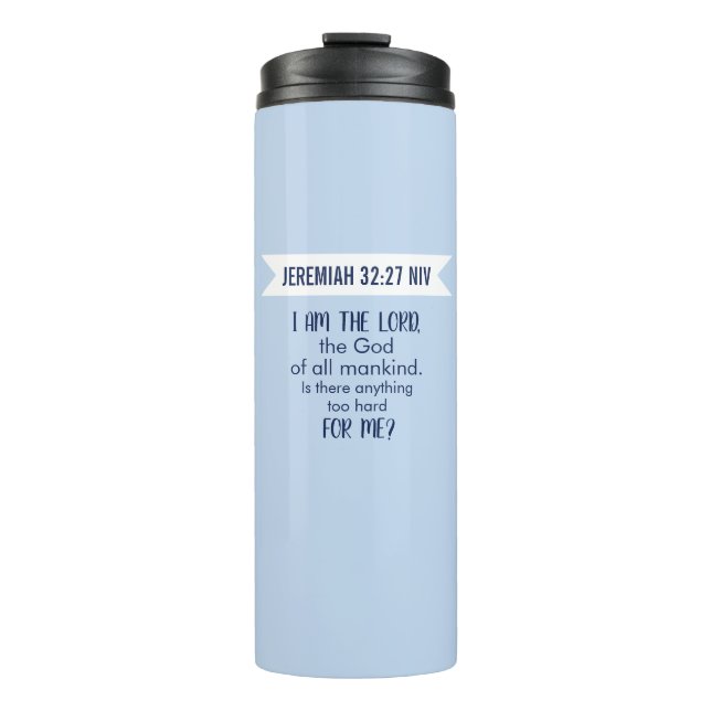 All Powerful God Bible Verse Pastel Blue Faith Thermal Tumbler (Front)