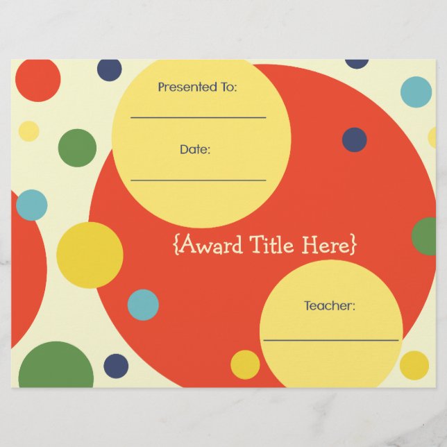 All Purpose Classroom Achivement Award Certificate (Front)