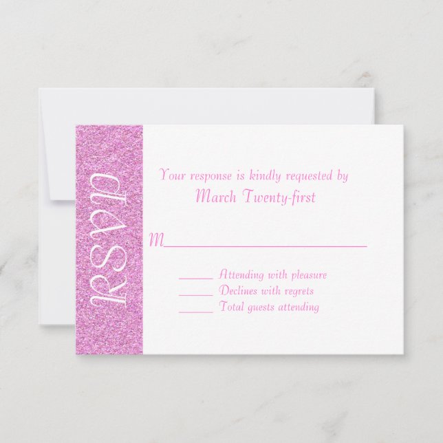 All Purpose Pink & White Glitter Look RSVP Card (Front)