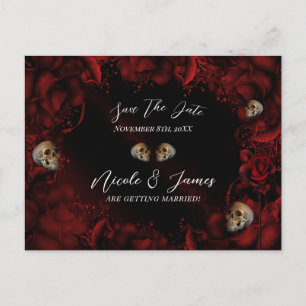All Red Roses & Skulls Dark Floral Save the Date   Announcement Postcard