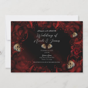 All Red Roses & Skulls Dark Floral Wedding    Invitation