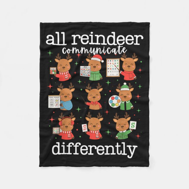 All Reindeer Communicate Differently Xmas Autism A Fleece Blanket (Front)