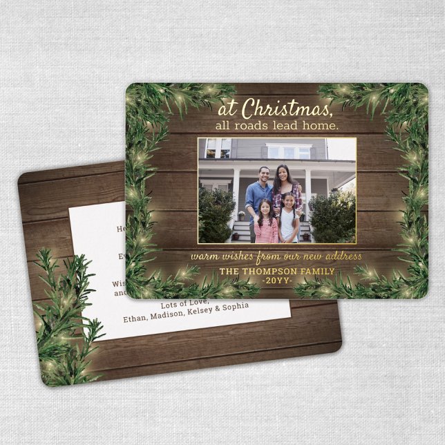 All Roads Lead Home New Address 1 Photo Christmas Foil Holiday Card (Creator Uploaded)
