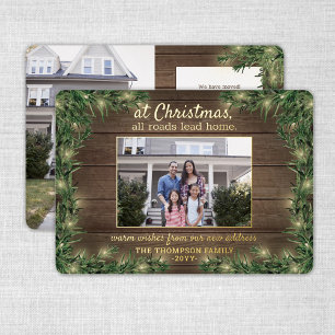All Roads Lead Home New Address 2 Photo Christmas Foil Holiday Card