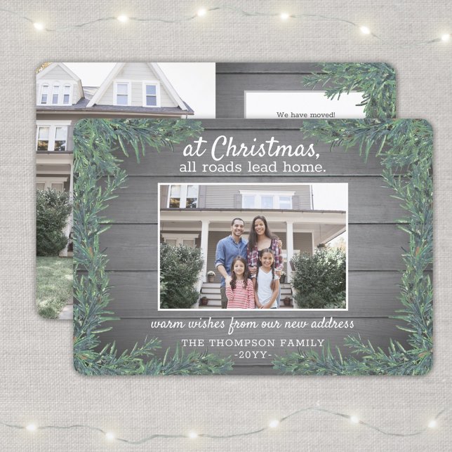 All Roads Lead Home New Address Christmas 2 Photo Holiday Card (Creator Uploaded)